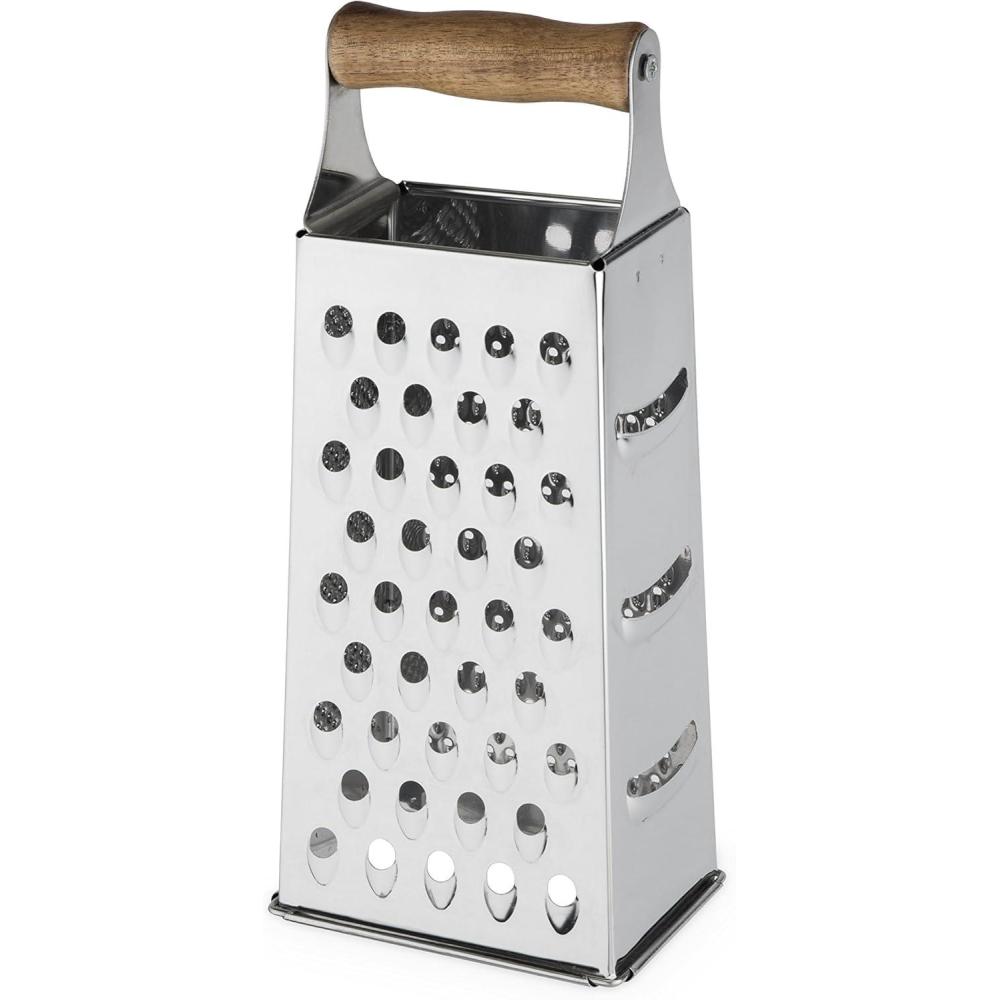 imageTwine Acacia Wood Handled Cheese Grater Stainless Steel Grater Citrus Zester Reinforced Base Vintage KitchenwareGrater