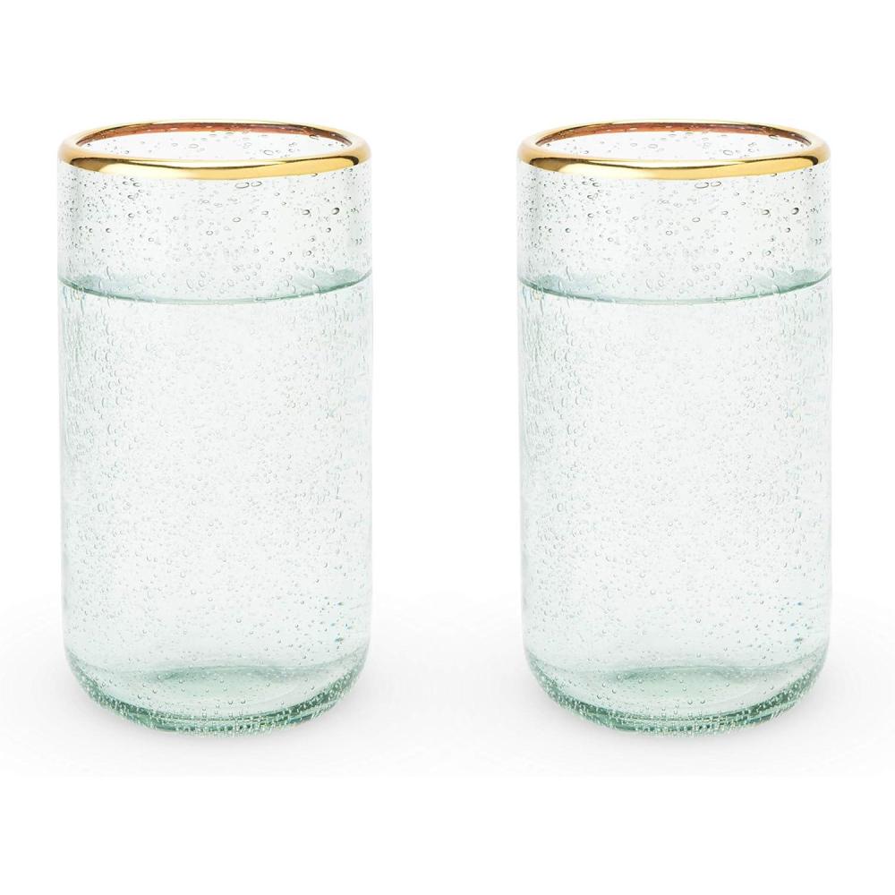 imageTwine Aqua Bubble Gold Rimmed Glass Tumblers  Tinted Water Drinking Glass Kitchen Glassware Glass Cups Set Colored Cocktail Glasses  Set of 2 16 oz BlueGreen Tumbler Set