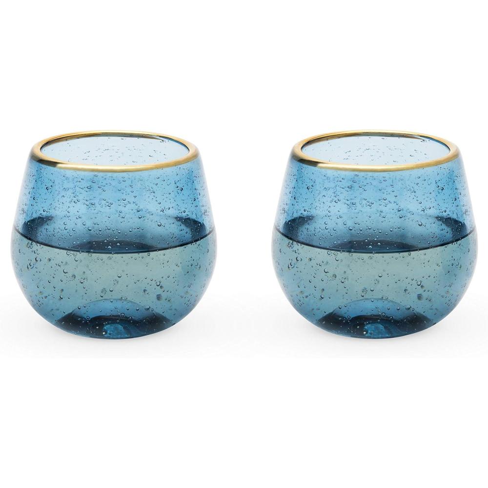 imageTwine Aqua Bubble Gold Rimmed Glass Tumblers  Tinted Water Drinking Glass Kitchen Glassware Glass Cups Set Colored Cocktail Glasses  Set of 2 16 oz BlueDark Blue Stemless Wine Glass Set