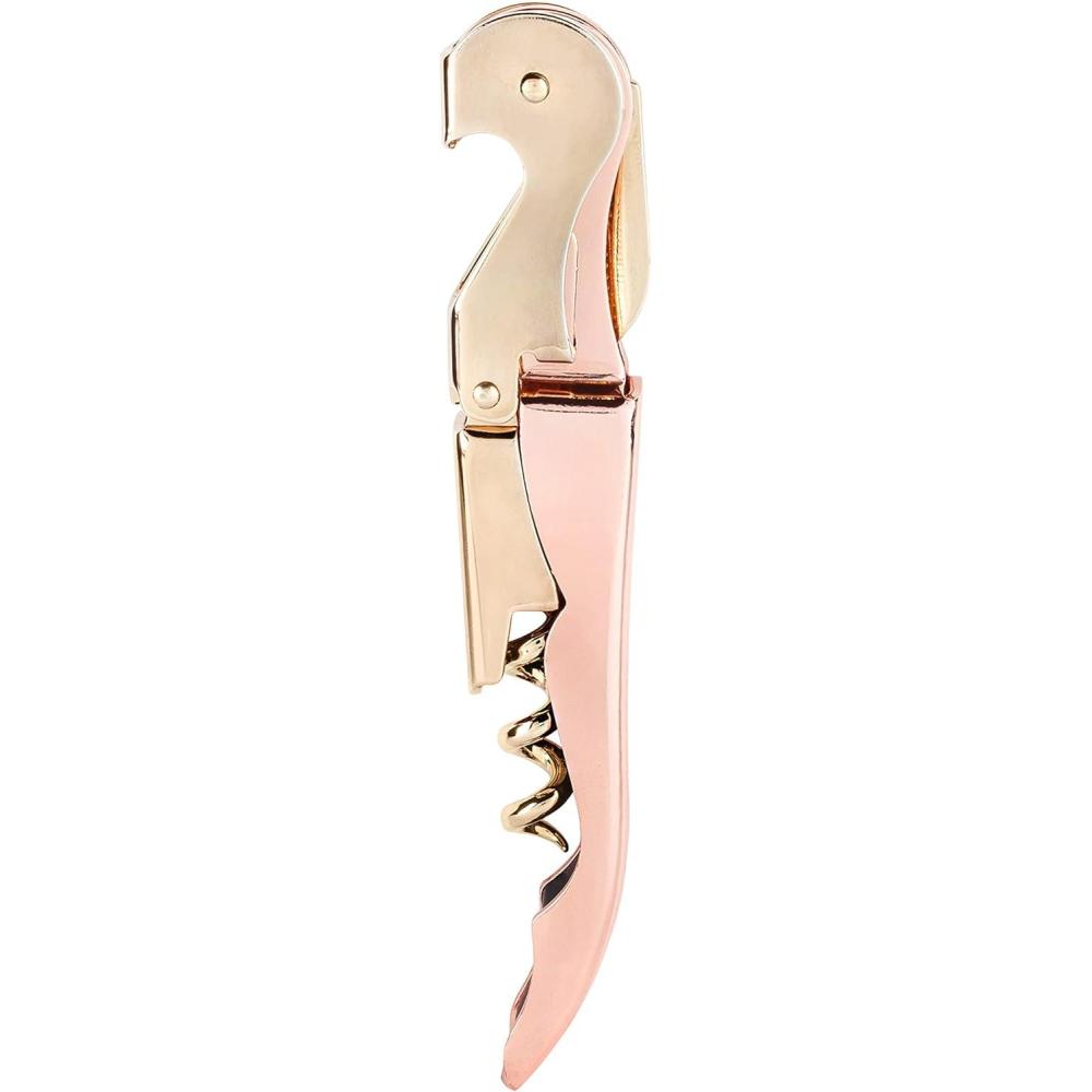 imageTwine Copper And Gold Double Hinged Waiters Corkscrew Stainless Steel Wine Key with Foil Cutter Double Hinged Corkscrew Set of 1Double Hinged