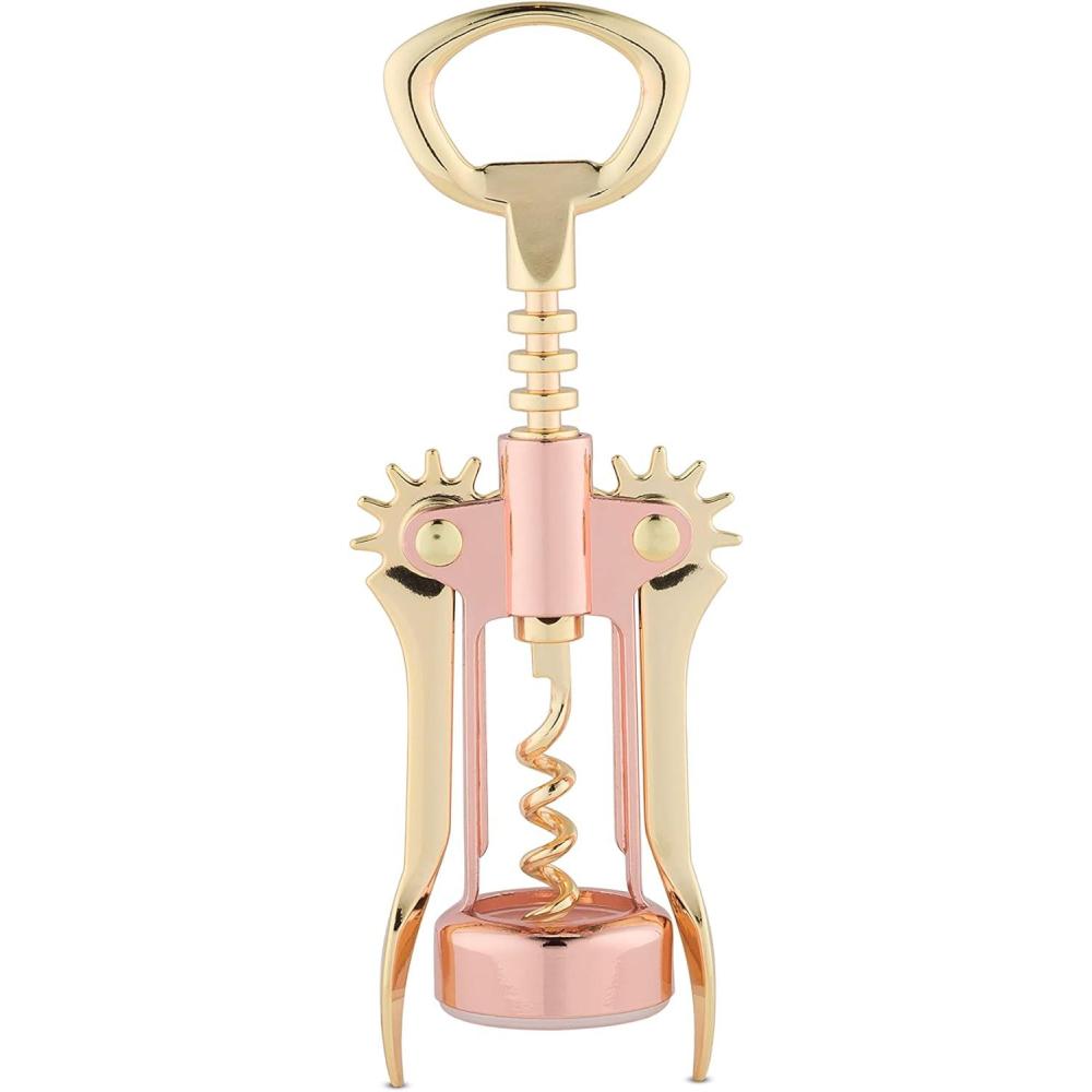 imageTwine Copper And Gold Double Hinged Waiters Corkscrew Stainless Steel Wine Key with Foil Cutter Double Hinged Corkscrew Set of 1Winged