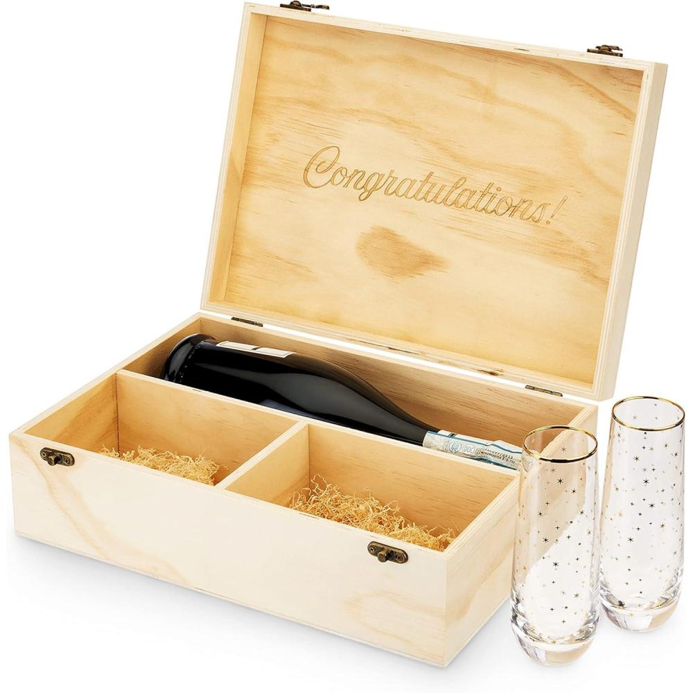 imageTwine Paulownia Wood Wine Large Gift Box Festive Wine Wooden Box Wine Boxes for Gifts Wood Box Wine Bottle Gift Box Wine Storage Wine Bottle Box Wine Accessories Fits 3 Standard Wine BottlesChampagne Box