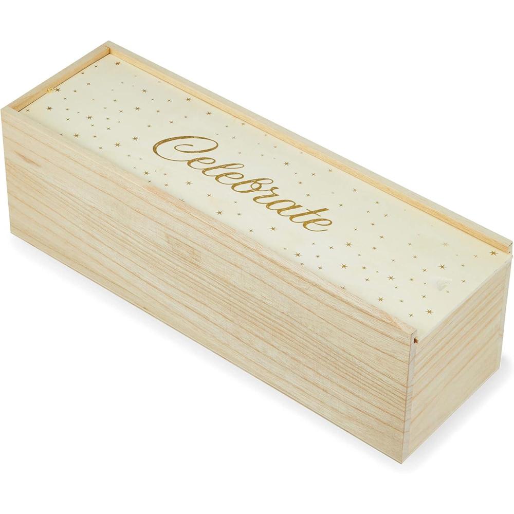 imageTwine Paulownia Wood Wine Large Gift Box Festive Wine Wooden Box Wine Boxes for Gifts Wood Box Wine Bottle Gift Box Wine Storage Wine Bottle Box Wine Accessories Fits 3 Standard Wine BottlesCelebrate Gold Accents
