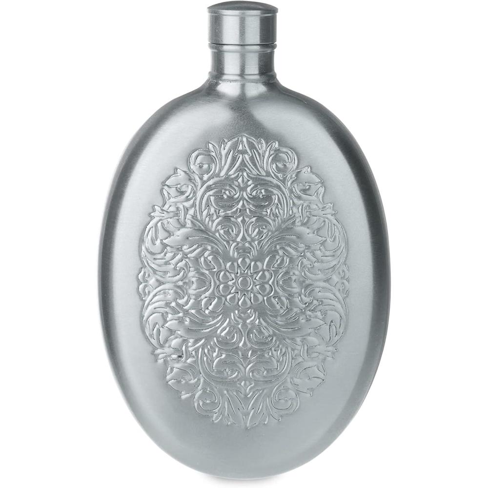 imageTwine Pewter Finish Stainless Steel Filigree Metal Flasks 3 oz SilverSilver