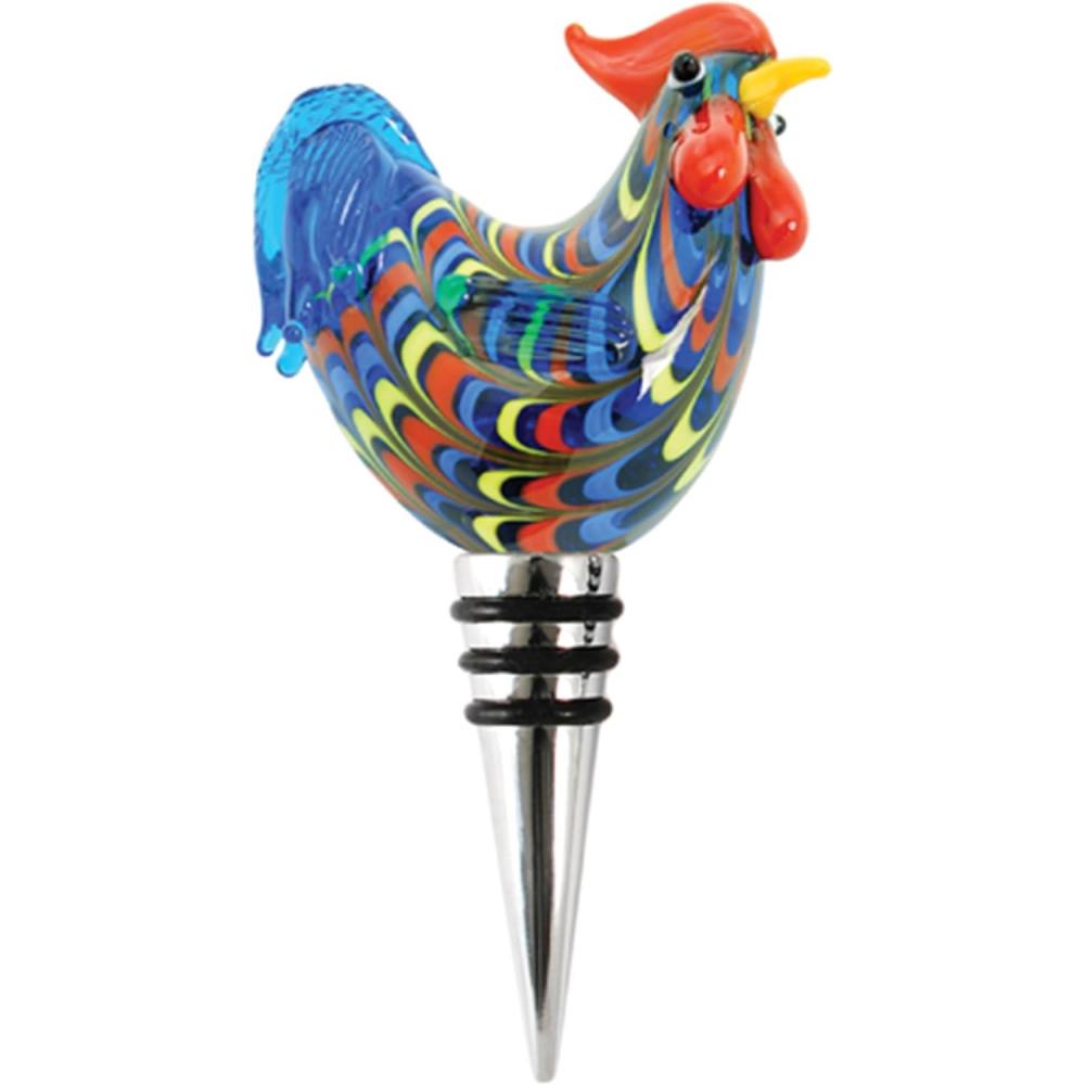 imageTwine Rooster Bottle Stopper Glass Rooster Wine Bottle Stopper Keep Wine Fresh Glass Metal Multicolor Set of 1Rooster