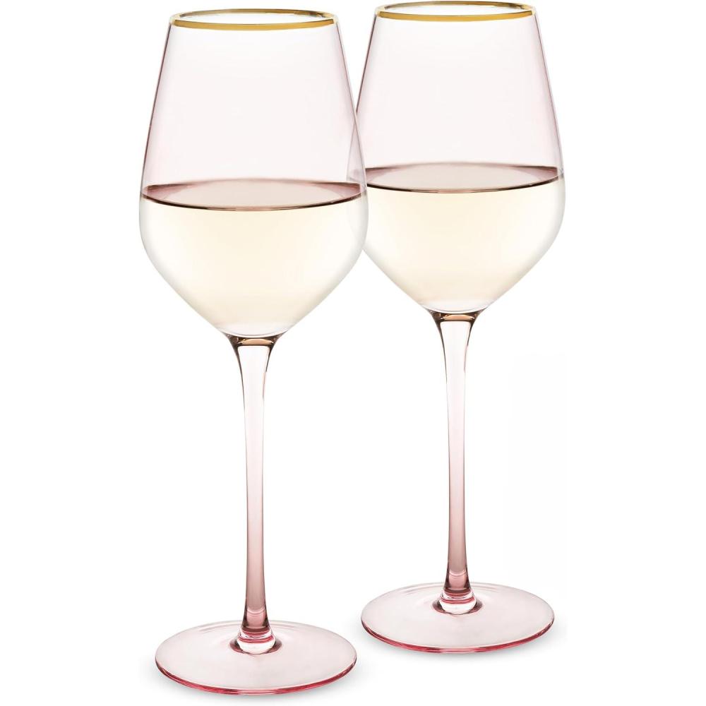 imageTwine Rose Crystal Stemless Wine Glasses Set Pink Tinted with Gold Rim Elegant Drinking Glasses for Red and White Wines Wedding Gifts Housewarming Decorative Glassware Home Bar18 oz Set of 2White Wine Glass