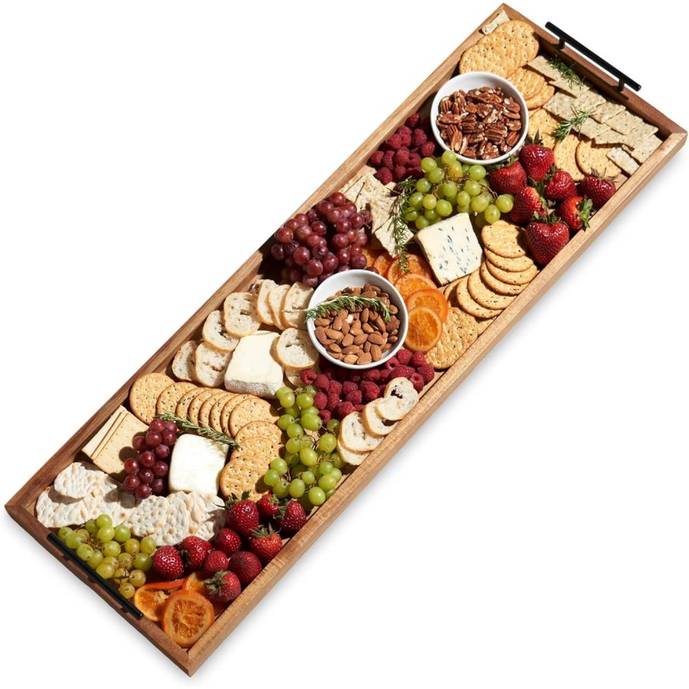imageTwine Rustic Farmhouse Tapas Board Serveware Acacia Wood Plank Cheese Tray with Handle BrownModern Manor Longboard