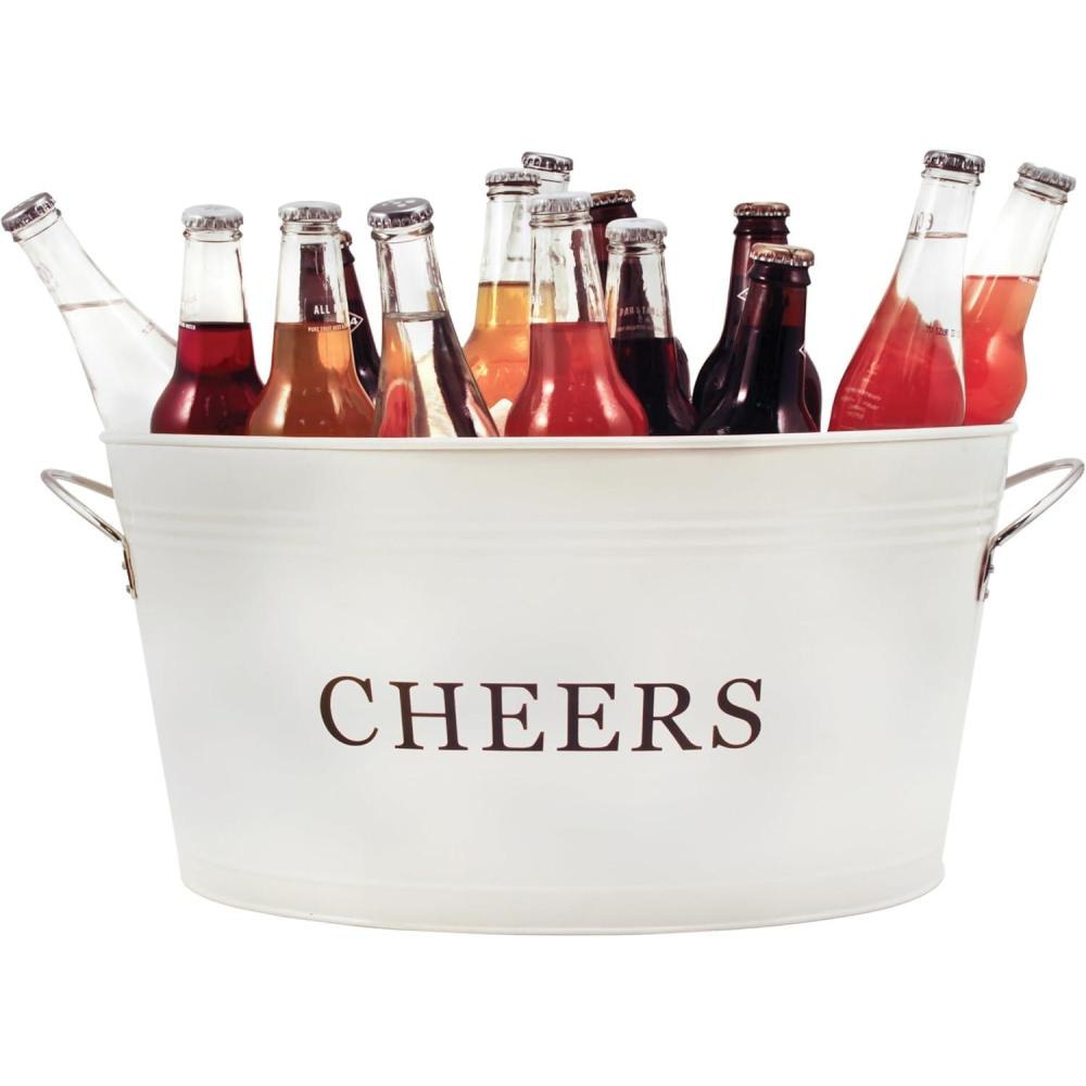 imageTwine Seaside Jute Rope Wrapped Farmhouse Galvanized Ice Metal Beverage Tub Wine Beer Bottle Bucket 45 GallonsCheers