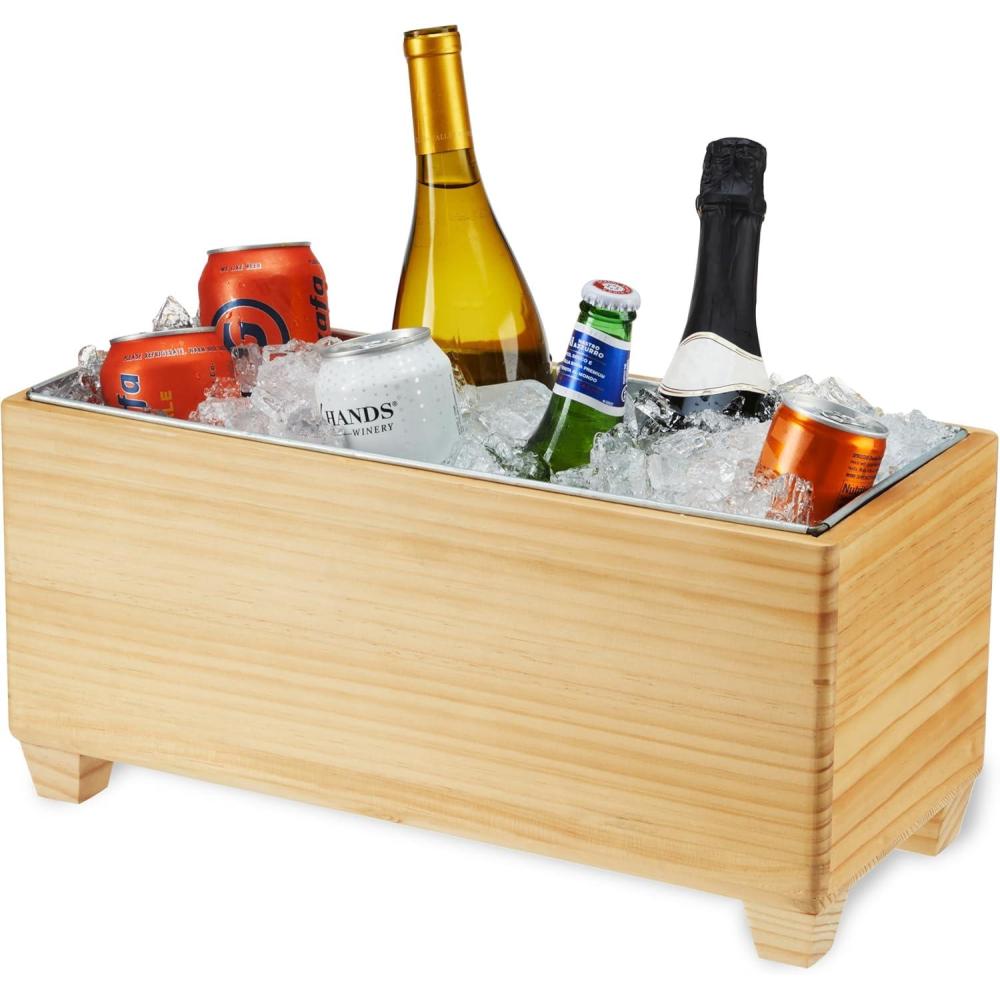 imageTwine Seaside Jute Rope Wrapped Farmhouse Galvanized Ice Metal Beverage Tub Wine Beer Bottle Bucket 45 GallonsWooden Tub
