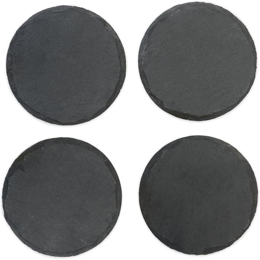imageTwine Square Slate Coasters Modern Square Coasters Slate with Velvet Backing Protect Tables and Surfaces Black Set of 4Circle