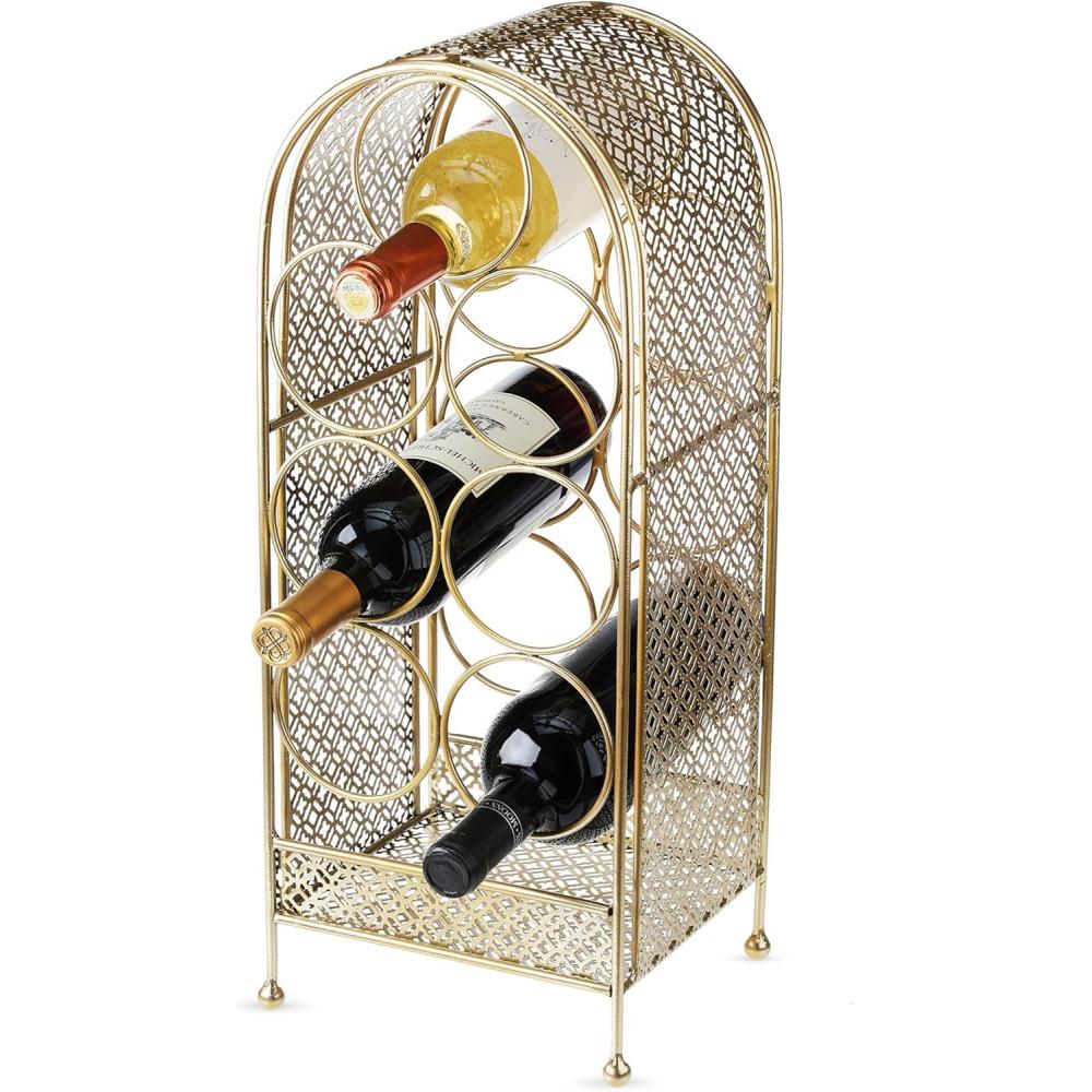 imageTwine Trellis Wine Rack Holds 7 Bottles Gold Countertop Wine Storage Cast IronTrellis Wine Rack  7 Bottle