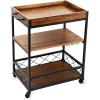 imageTwine Modern Manor Bar Cart Wheeled Rustic Industrial Portable Serving Cart with Removable Tray for Liquor Glassware and Wine Wood Metal Set of 1