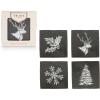 imageTwine Slate Coasters Festive Square Coasters with Unique Designs Slate with Velvet Backing Protect Tables and Surfaces Black Set of 4Black
