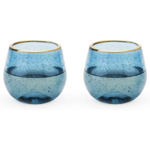 Twine Aqua Bubble Gold Rimmed Glass Tumblers – Tinted Water Drinking Glass, Kitchen Glassware Glass Cups Set, Colored Cocktail Glasses – Set of 2, 16 oz, Blue(Dark Blue Stemless Wine Glass Set)