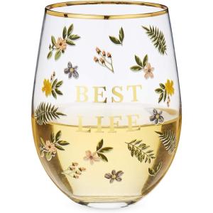 Twine Best Day Ever Stemless Stopper Wine Glass Sets, 16oz, Multicolor(Best life)