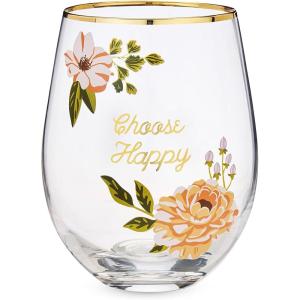 Twine Best Day Ever Stemless Stopper Wine Glass Sets, 16oz, Multicolor(Choose Happy)
