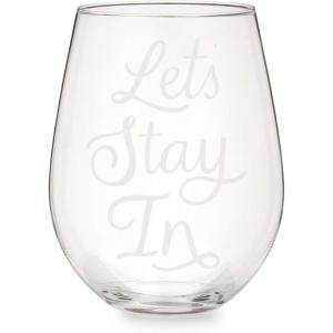 Twine Best Day Ever Stemless Stopper Wine Glass Sets, 16oz, Multicolor(Let’s stay in)