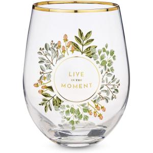 Twine Best Day Ever Stemless Stopper Wine Glass Sets, 16oz, Multicolor(Live in the moment)