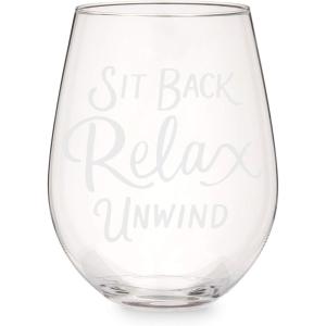 Twine Best Day Ever Stemless Stopper Wine Glass Sets, 16oz, Multicolor(Sit back relax unwind)