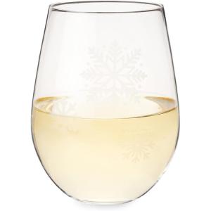 Twine Best Day Ever Stemless Stopper Wine Glass Sets, 16oz, Multicolor(Snowflakes)