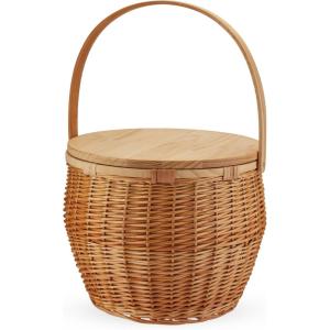 Twine Cask Willow Outdoor Picnic Basket with Lid and Handle, Insulated Picnic Basket, Wicker Basket with Picnic Equipment Set of 1