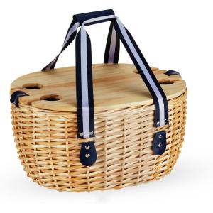 Twine Central Park Outdoor Picnic Basket with Lid and Handle, Four Person Wicker Picnic Basket with Accessories Picnic Equipment 22-Piece Set