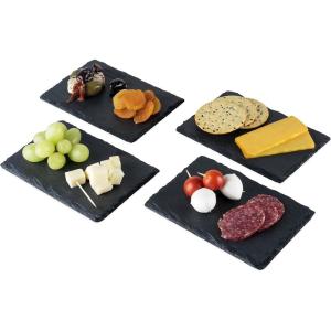 Twine Country Home Slate Cheese Board – Stone Plate Board for Tapas, Appetizers & Charcuterie Platters – Gourmet Kitchen Gift Essentials, 11 inches x 7 inches, Black(Mini Board Set of 4)