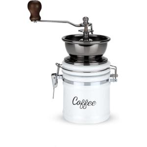 Twine Handheld Vintage Coffee Grinder, Manual Adjustable Design with Wood Handle and White Ceramic Jar, Set of 1