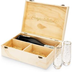 Twine Paulownia Wood Wine Large Gift Box, Festive Wine Wooden Box, Wine Boxes for Gifts, Wood Box, Wine Bottle Gift Box, Wine Storage, Wine Bottle Box, Wine Accessories, Fits 3 Standard Wine Bottles(Champagne Box)