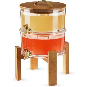 Twine Pearl Beverage Dispenser, Glass Carafe, Cork Stopper, Silver Spigot, Beverage Service, 2.5 Gallons, Set of 1(Acrylic Bamboo)