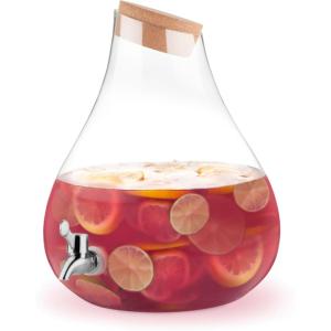 Twine Pearl Beverage Dispenser, Glass Carafe, Cork Stopper, Silver Spigot, Beverage Service, 2.5 Gallons, Set of 1(Glass Carafe)