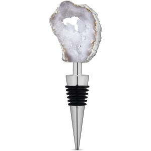 Twine Rooster Bottle Stopper, Glass Rooster Wine Bottle Stopper, Keep Wine Fresh, Glass, Metal, Multicolor, Set of 1(White Geode)