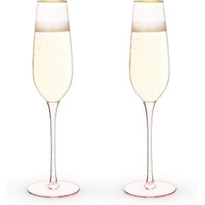 Twine Rose Crystal Stemless Wine Glasses Set, Pink Tinted with Gold Rim, Elegant Drinking Glasses for Red and White Wines, Wedding Gifts, Housewarming, Decorative Glassware, Home Bar,18 oz, Set of 2(Champagne Flute)