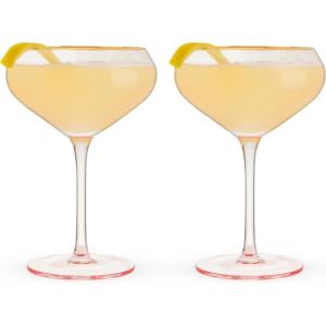 Twine Rose Crystal Stemless Wine Glasses Set, Pink Tinted with Gold Rim, Elegant Drinking Glasses for Red and White Wines, Wedding Gifts, Housewarming, Decorative Glassware, Home Bar,18 oz, Set of 2(Coupe Glasses)