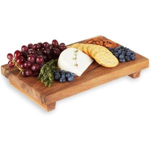 Twine Rustic Farmhouse Tapas Board Serveware, Acacia Wood Plank, Cheese Tray with Handle Brown(Footed Board)