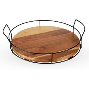 Twine Rustic Farmhouse Tapas Board Serveware, Acacia Wood Plank, Cheese Tray with Handle Brown(Modern Round)