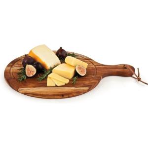 Twine Rustic Farmhouse Tapas Board Serveware, Acacia Wood Plank, Cheese Tray with Handle Brown(Round Cheese Board)