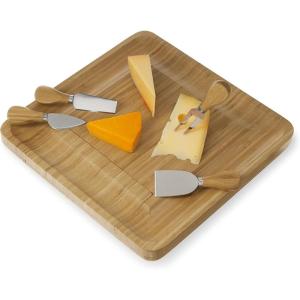 Twine Rustic Farmhouse Tapas Board Serveware, Acacia Wood Plank, Cheese Tray with Handle Brown(Squared Cheese Board)