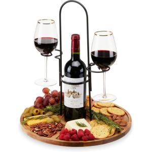 Twine Rustic Farmhouse Tapas Board Serveware, Acacia Wood Plank, Cheese Tray with Handle Brown(Wine and Cheese Caddy)