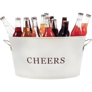 Twine Seaside Jute Rope Wrapped Farmhouse Galvanized Ice Metal Beverage Tub, Wine, Beer Bottle Bucket, 4.5 Gallons(Cheers)