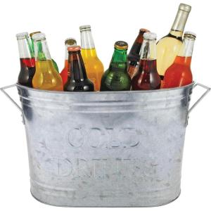 Twine Seaside Jute Rope Wrapped Farmhouse Galvanized Ice Metal Beverage Tub, Wine, Beer Bottle Bucket, 4.5 Gallons(Galvanized)