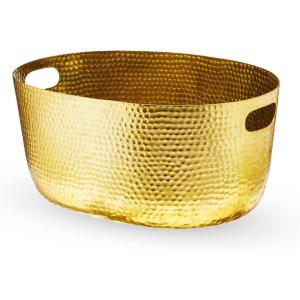 Twine Seaside Jute Rope Wrapped Farmhouse Galvanized Ice Metal Beverage Tub, Wine, Beer Bottle Bucket, 4.5 Gallons(Gold Beverage Tub)
