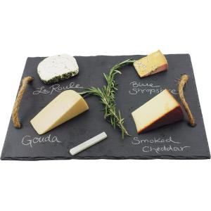 Twine Slate Cheese Board and Chalk Set, Natural Slate with Velvet Backing, Hemp Farmhouse-Style Handles, 15.5″ by 12″, Gourmet Gift Set