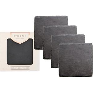 Twine Square Slate Coasters, Modern Square Coasters, Slate with Velvet Backing, Protect Tables and Surfaces, Black, Set of 4(Square)