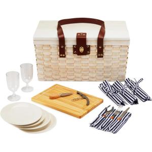 Twine Tahoe Outdoor Lid and Handle, Four Person Basket with Accessories Picnic Equipment 28-Piece Set, Set of 1, Cream/Ivory