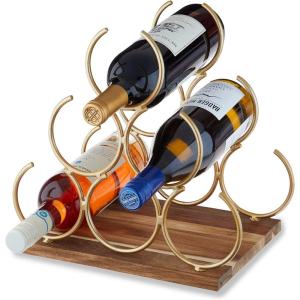 Twine Trellis Wine Rack, Holds 7 Bottles, Gold Countertop Wine Storage, Cast Iron(Gold Pyramid Wine Rack)