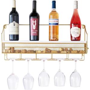 Twine Trellis Wine Rack, Holds 7 Bottles, Gold Countertop Wine Storage, Cast Iron(Wall-Mounted – 8 Bottle)
