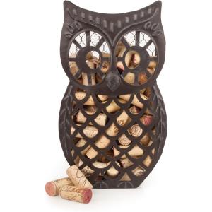 Twine Wise Owl Cork Holder, Decorative Wine Cork Storage and Decor, Set of 1, Metal with Rustic Bronze Finish Owl Cork Display(Wise Owl)