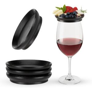 Twine Wooden Farmhouse Wine Glass Topper Appetizer Plates, Drink Cup Covers, Rustic Wine Glass Covers, Wine Accessories, Set of 4, Mahogany(Mahogany)