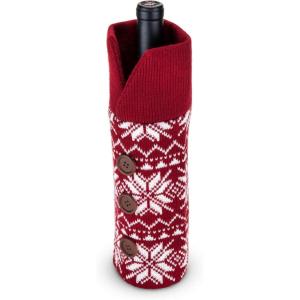 Twine Wool Holiday Wine Bottle Sweater in Nordic Snowflake Pattern, Reusable Sweaters for White and Red Wines, Christmas Party Decoration, Pack of 1